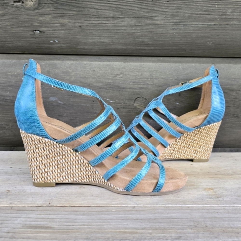 AEROSOLES Great Plush Coastal Boho Luxe Caged Comfort Cork Wedge Sandals 7M - Picture 5 of 16
